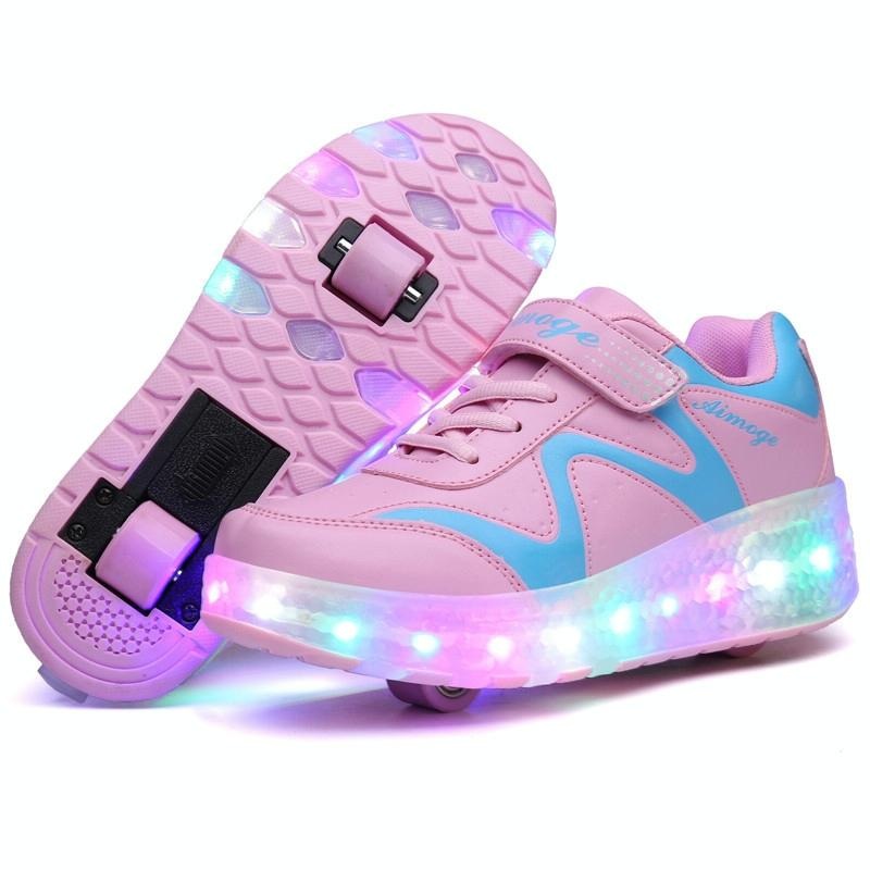 31 Pink Rechargeable Led Roller Skating Shoes – Ultra Light Double Wheel PRL-F7393GO