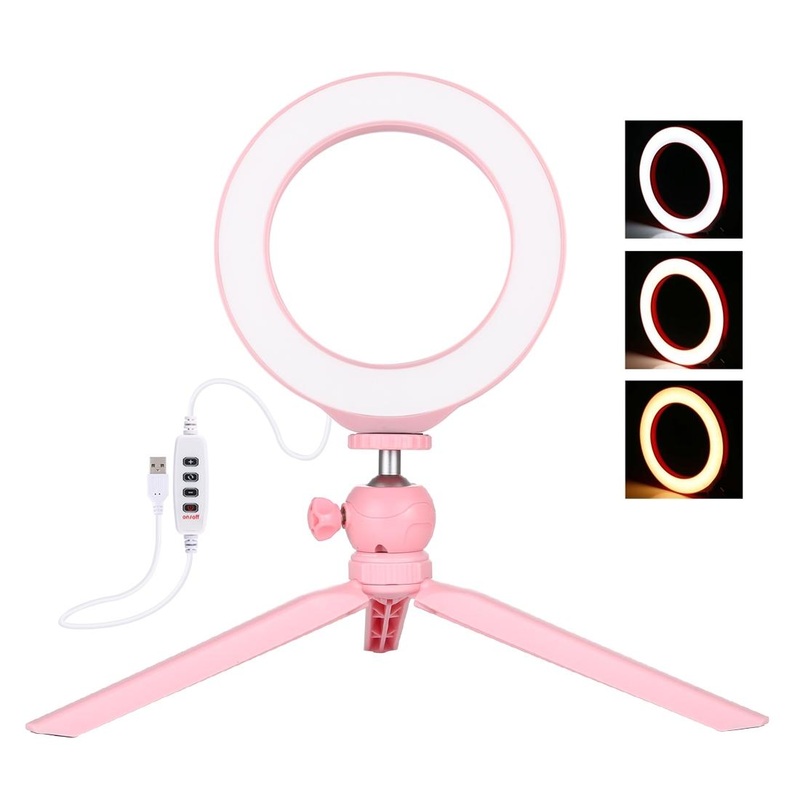 6.2 Led Ring Light With Usb 3 Modes Dimmable Cold Shoe Tripod Mount – Pink PRL-F2903TKP