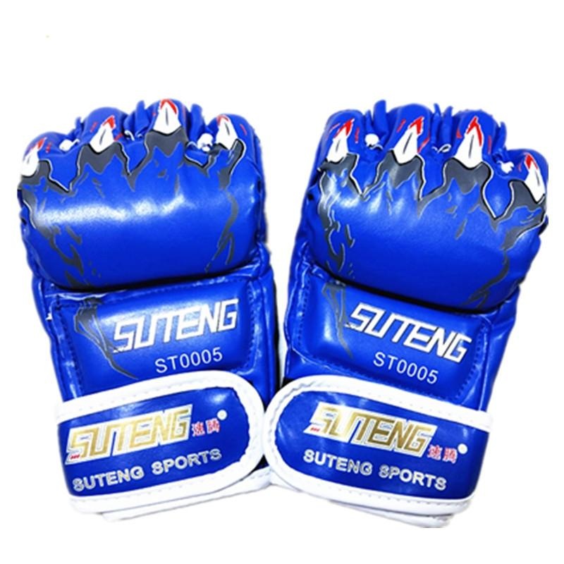 Adults Half-Finger Pu Leather Boxing Gloves – Blue Training PRL-L6473GO