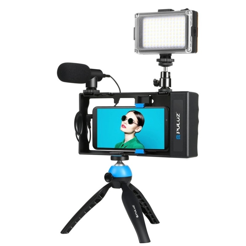 Bluetooth Vlogging Kit With Led Light Mic Tripod – Blue PRL-L1213TKP
