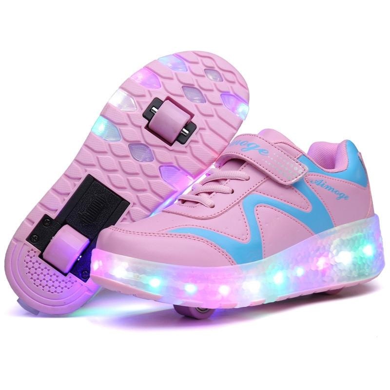 Rechargeable Double Wheel Roller Skating Shoes – Pink Size 36 PRL-F2493GO