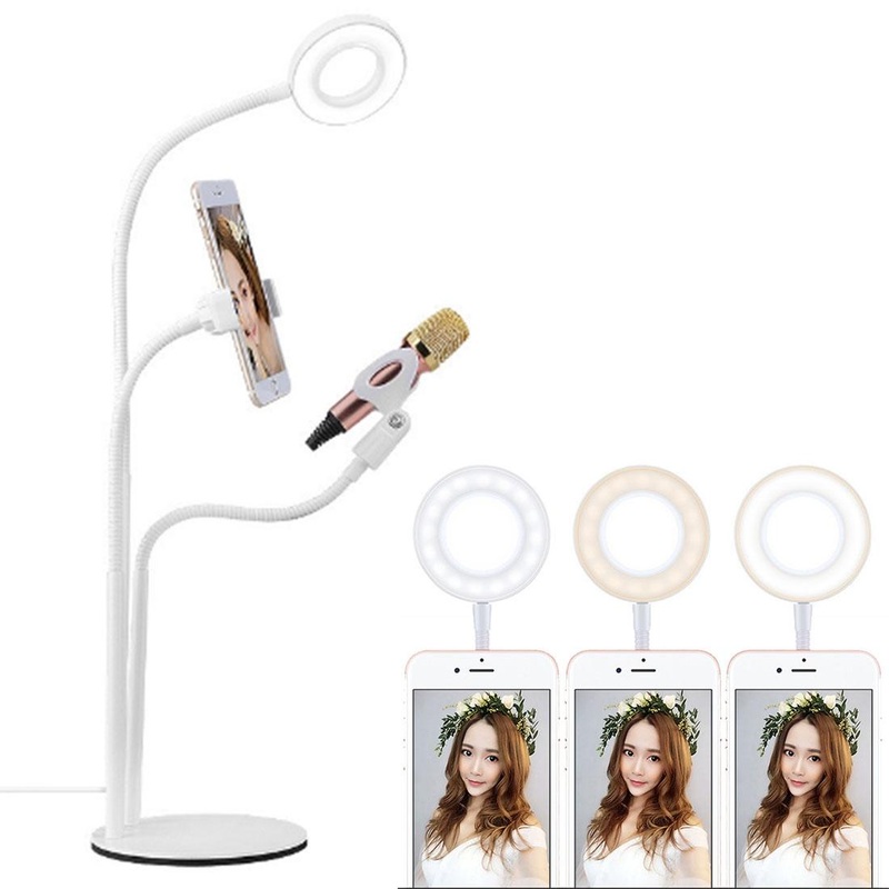 Universal Cell Phone Holder With Selfie Ring Light Microphone Clip & 3-Colour Light Adjustment For PRL-W4053SCS