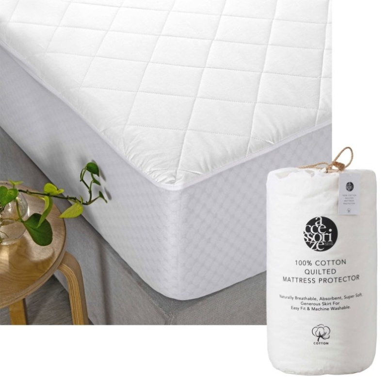 Accessorize Cotton Quilted Mattress Protector Queen V442-HIN-MATTRESSP-COTTONQUILTED-WHITE-QS