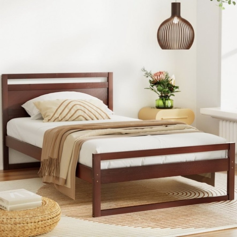 Artiss Bed Frame King Single Size Wooden Walnut WITTON WBED-WITTON-KS-WAL-AB