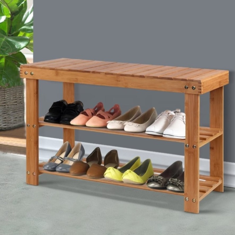 Artiss Shoe Rack Shoe Bench 10 Pairs Bamboo BAM-B-SR14-NT