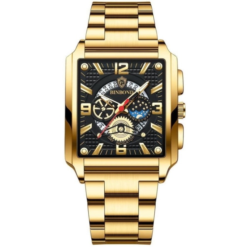 Vintage Square Multifunctional Luminous Quartz Watch For Men – Gold And Black PRL-4065233060DBT