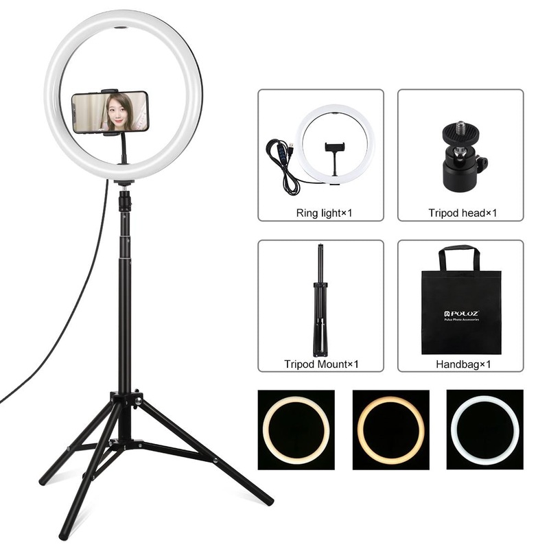11.8 Led Ring Light With Tripod And Phone Clamp – 3 Modes Dual Colour Temperature Dimmable – Black PRL-B1603TKP