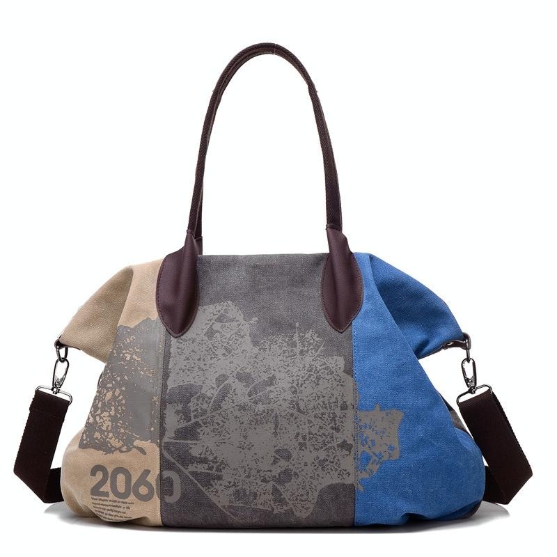 Blue Graffiti Canvas Shoulder Bag – Large Capacity PRL-B1065274850DBT
