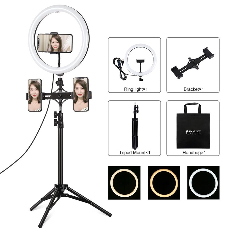 11.8 Led Ring Light With Tripod & Dual Phone Brackets – Usb 3 Modes Dual Colour Temperature PRL-B4603TKP