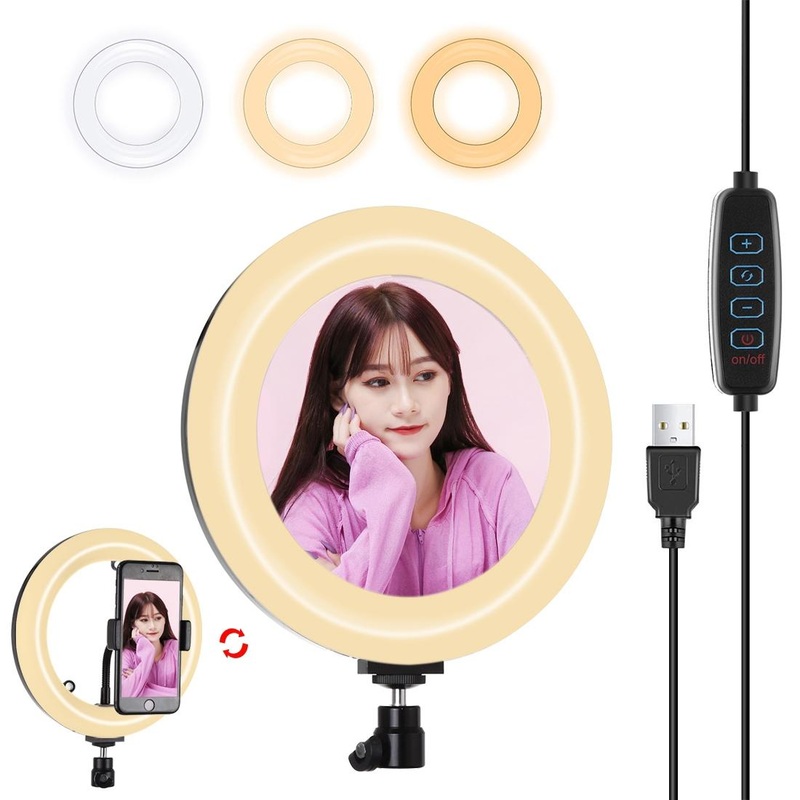 7.9 Usb 3 Modes Dimmable Dual Colour Led Ring Light With Mirror For Vlogging And Photography – Black PRL-B205UP