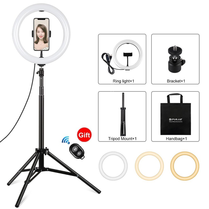 10.2 26Cm Ring Light Kit With Tripod Usb 3 Modes Dual Colour Phone Clamp Remote – Black PRL-B5603TKP