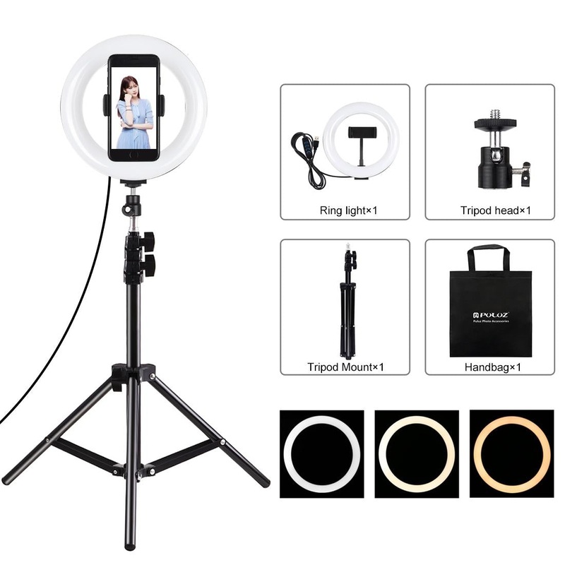 7.9 Led Ring Light With Tripod And Phone Clamp – 3 Modes Dual Colour Temperature Dimmable – Black PRL-B6803TKP