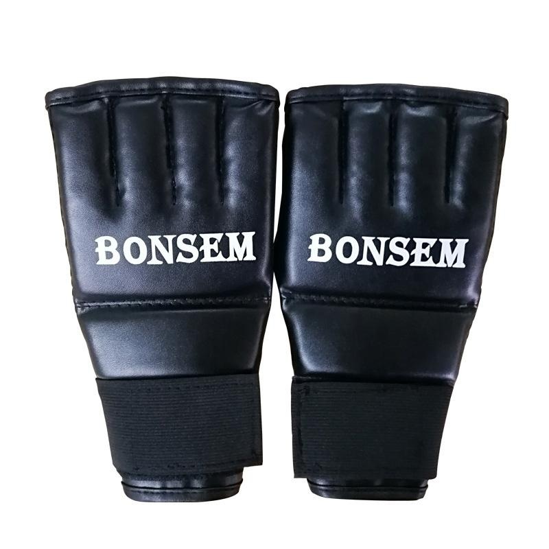 Adults Half-Finger Leather Boxing Gloves – Black PRL-B5473GO