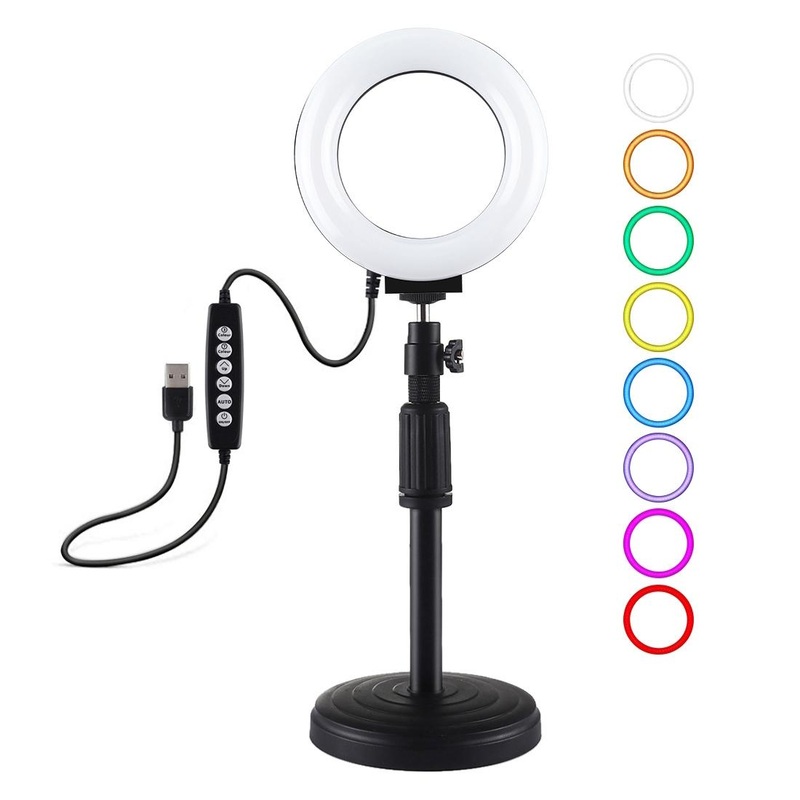 Curved Surface Ring Light With Usb 10 Modes 8 Colour Rgbw Cold Shoe Tripod Black PRL-B6403TKP