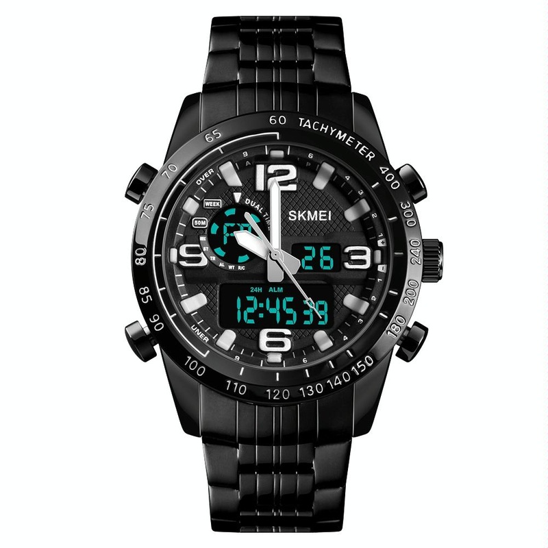 Waterproof Dual Movement Men Watch With Steel Strap – Black PRL-A1050543060DBT
