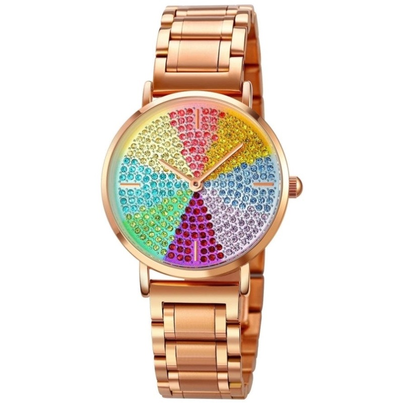 Women Rose Gold Steel Watch With Eight Colour Diamond Dial PRL-A105778100ADE