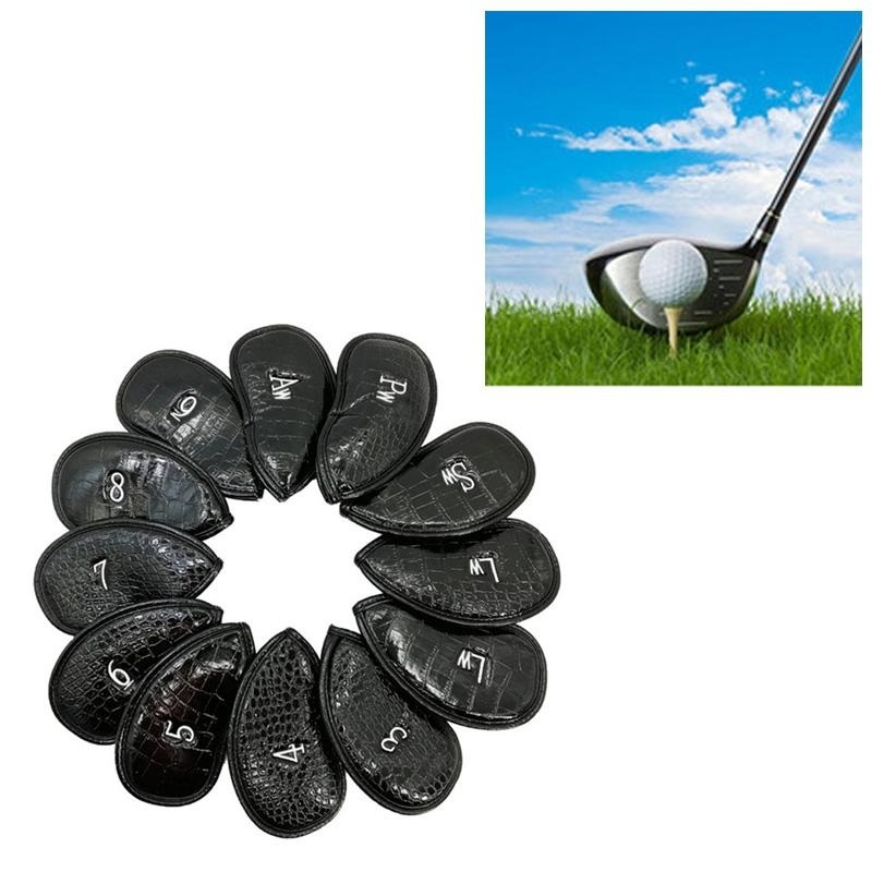 Versatile 12-Piece Golf Club Cap Set In Black Pu Leather With Litchi Texture PRL-A1064850910DBT