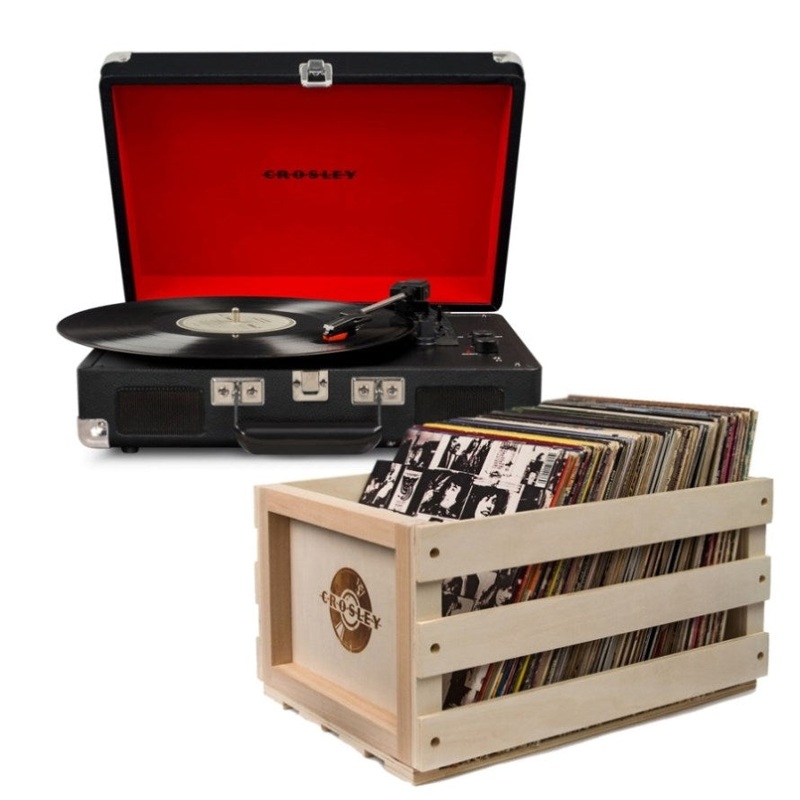Crosley Cruiser Bluetooth Portable Turntable – Black + Bundled Crosley Record Storage Crate V398-CR8005FSC-BK4