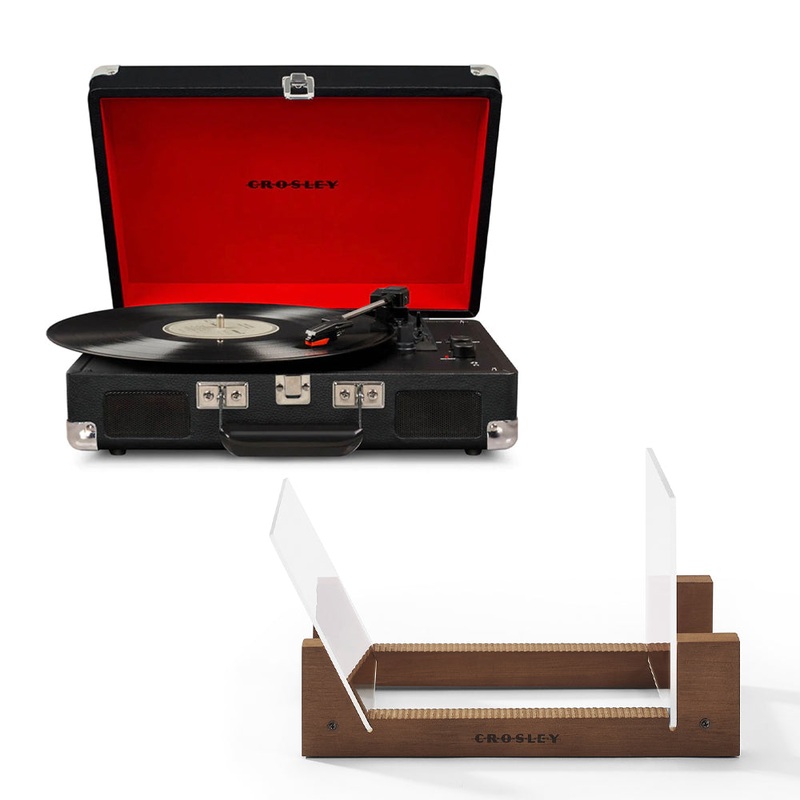 Crosley Cruiser Bluetooth Portable Turntable – Black + Bundled Crosley Record Storage Display Stand V398-CR8005FSS-BK4