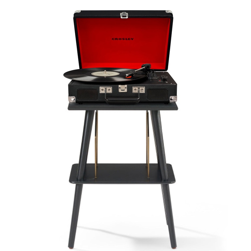 Crosley Cruiser Bluetooth Portable Turntable – Black + Crosley Entertainment Stand Bundle V398-CR8005FST-BK4