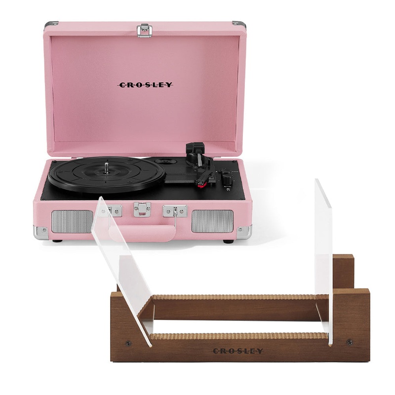 Crosley Cruiser Bluetooth Portable Turntable – Blush Pink + Bundled Crosley Record Storage Display V398-CR8005ESS-BH4