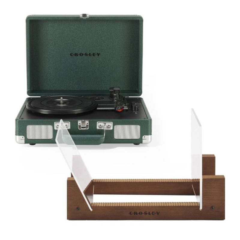 Crosley Cruiser Bluetooth Portable Turntable – Emerald Green + Bundled Crosley Record Storage V398-CR8005FSS-EM4