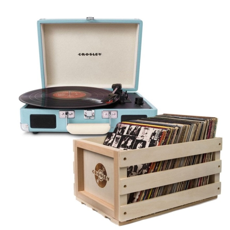 Crosley Cruiser Bluetooth Portable Turntable – Turquoise + Bundled Crosley Record Storage Crate V398-CR8005FSC-TU4
