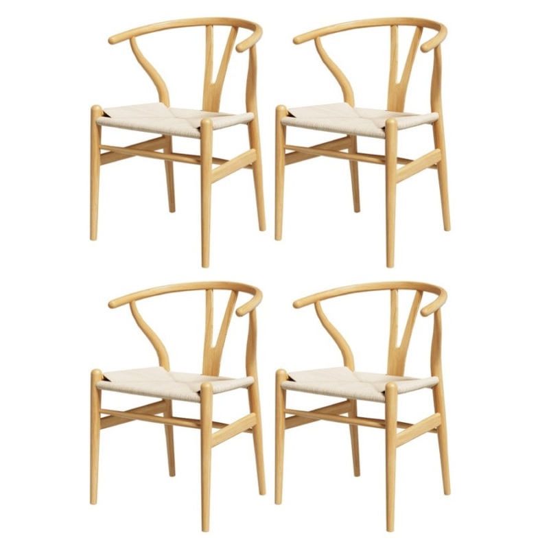 1 Set of 4 Artiss Dining Chairs Wooden Rattan Seat Wishbone Back MO-DIN-B-01-RAT-WDX4