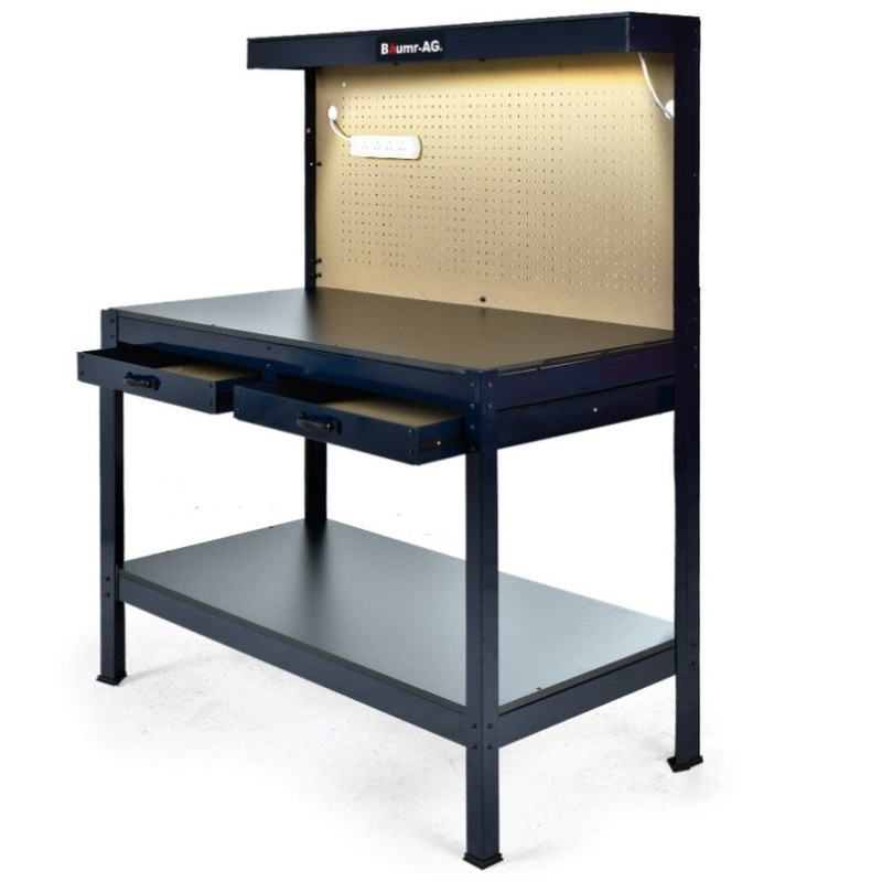BAUMR-AG Steel Garage Workbench with LED Lights Pegboard Tool Storage Work Bench Workshop Table V219-TOLWBNBMRA6XL