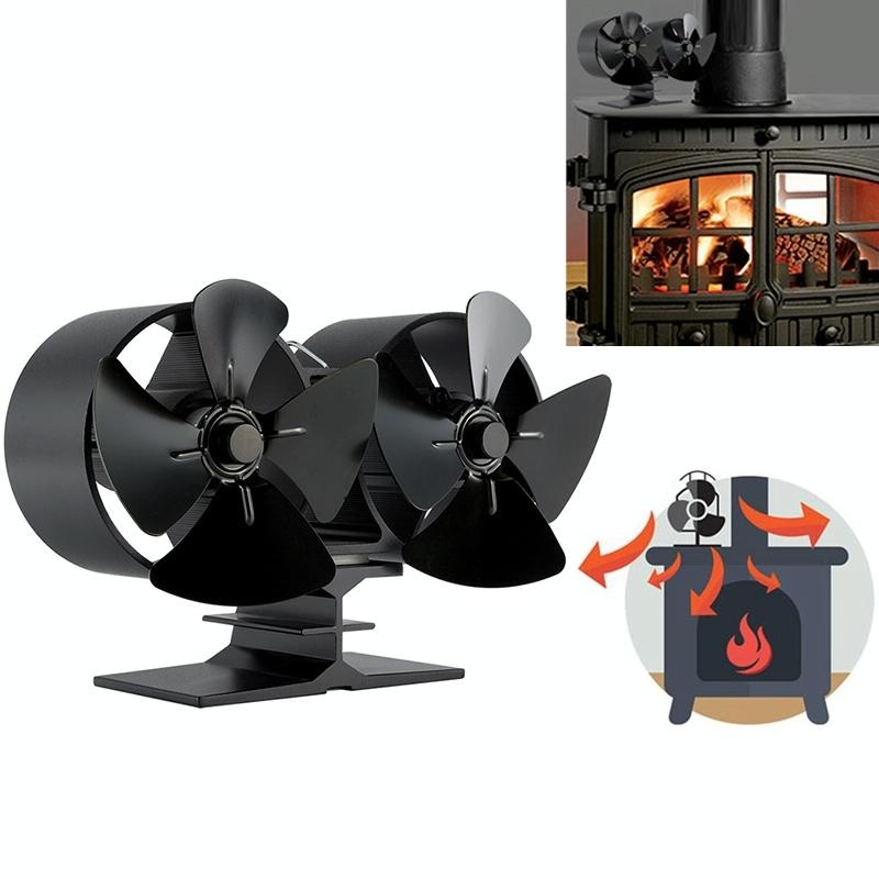8-Blade Double Head Heat Powered Stove Fan – Aluminum PRL-9082FE