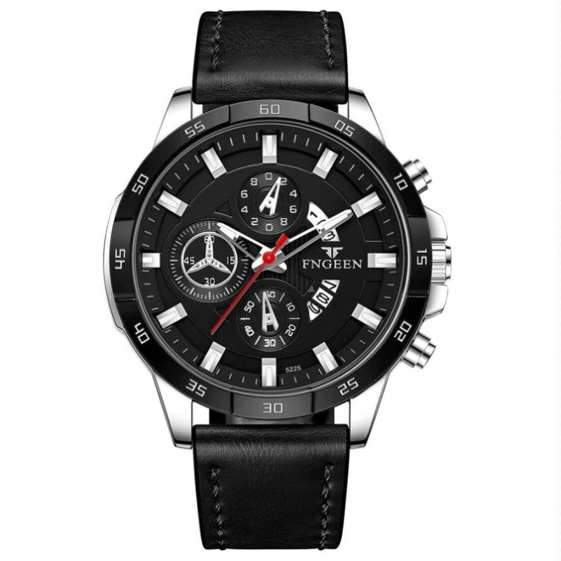 Waterproof Quartz Watch With Black Leather Strap And White Shell PRL-9062622060DBT