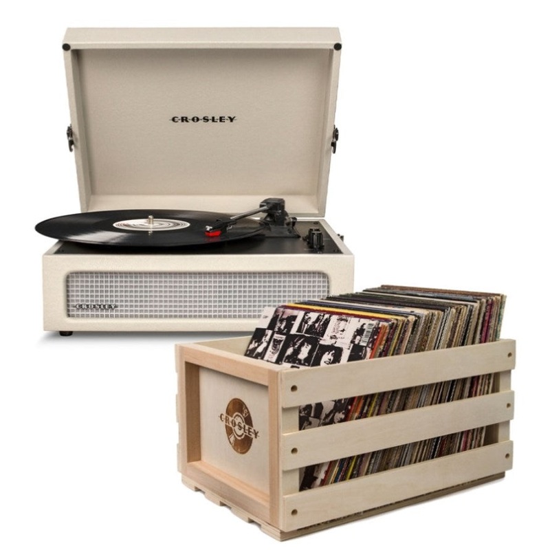 Crosley Voyager Dune – Bluetooth Portable Turntable & Record Storage Crate V398-CR8017BSC-DU4