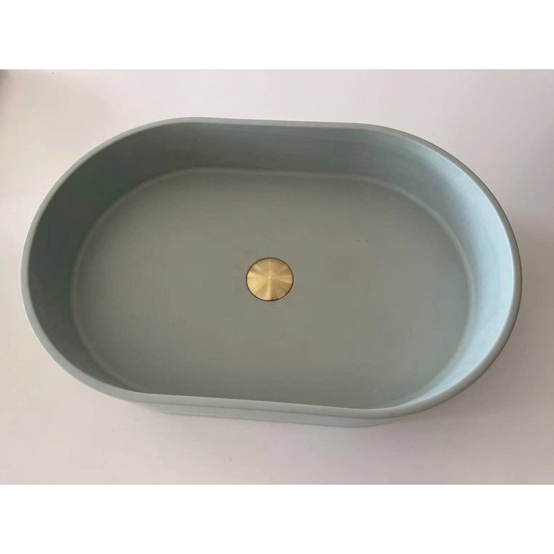 Ultra Modern Concrete Cement Wash Basin Counter Top Matte Mint Green Oval Basin V549-5838CONOVALMINT