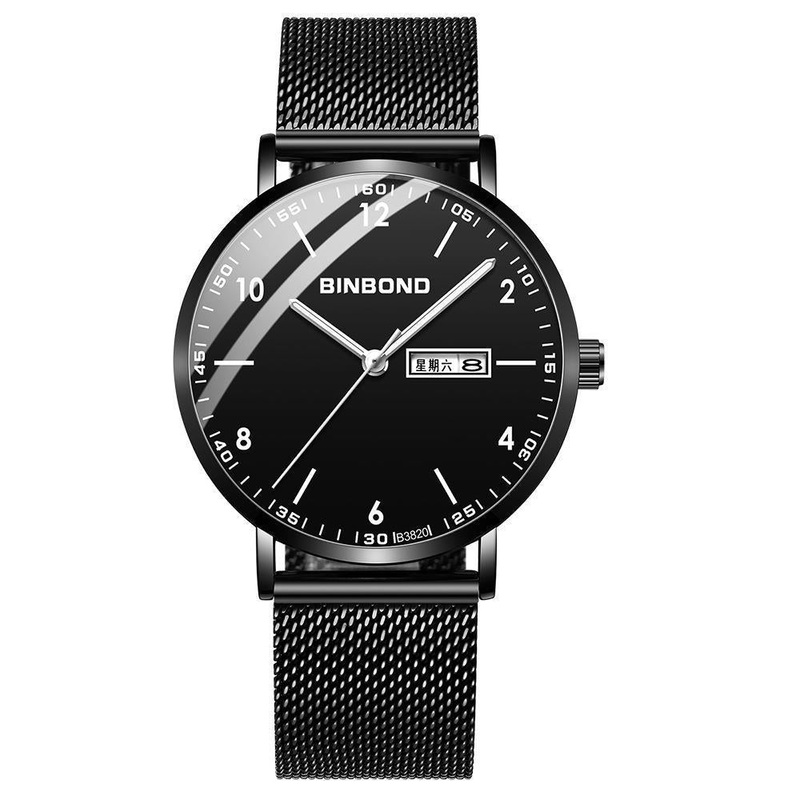 Waterproof Ultra-Thin Quartz Luminous Starry Watch With Black Net Design And White Nail Detail – 30M PRL-7028343060DBT