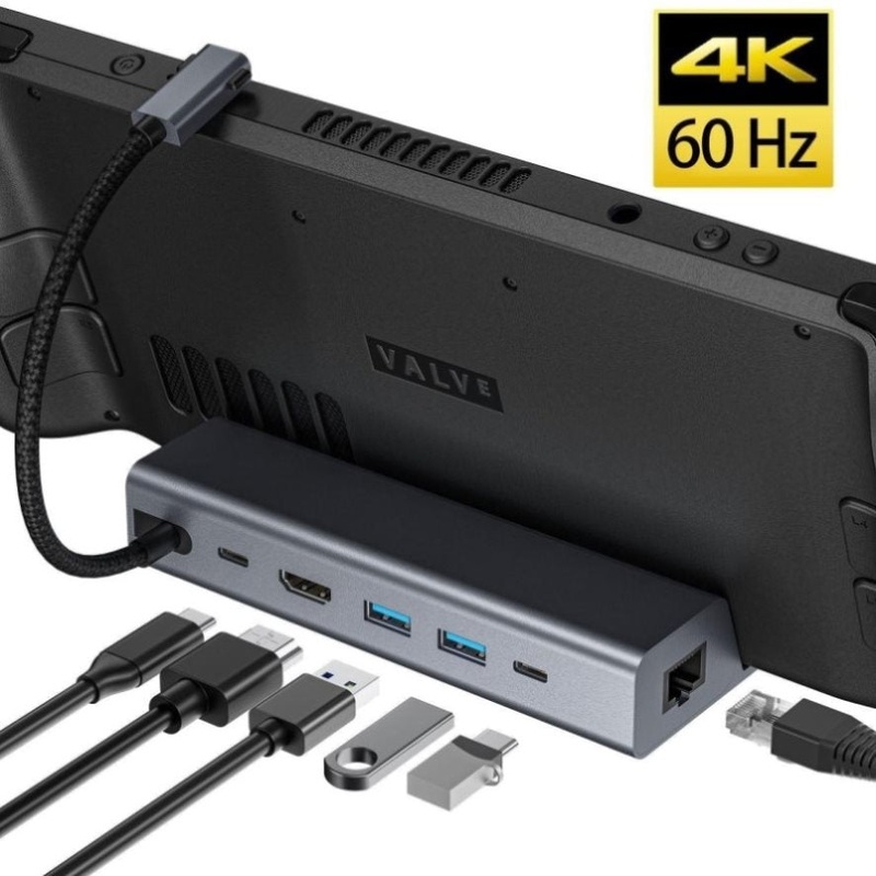 6-In-1 Docking Station For Steam Deck With Hdmi Rj45 Usb 3.0 Usb-C Pd 100W PRL-77153060DBT