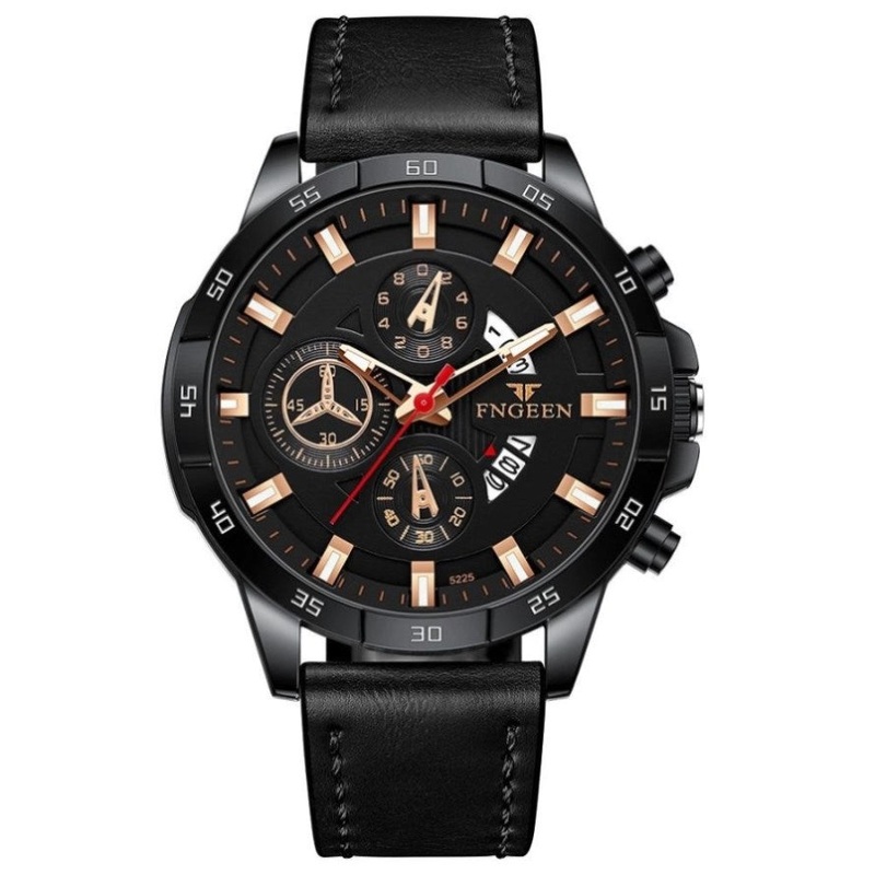 Waterproof Quartz Watch With Black Leather Strap And Shell PRL-8062622060DBT