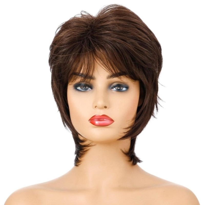 Women Short Hair Wig With Full Bangs PRL-80571750DBT