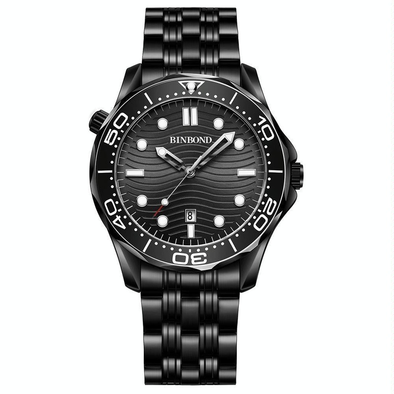30M Waterproof Men Sports Quartz Watch – Black Steel With Luminous White Surface PRL-6028043060DBT