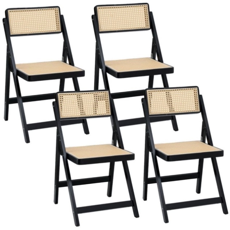 Artiss 4x Dining Chairs Wooden Rattan Foldable Black UPHO-C-DIN-01-RAT-BKX4