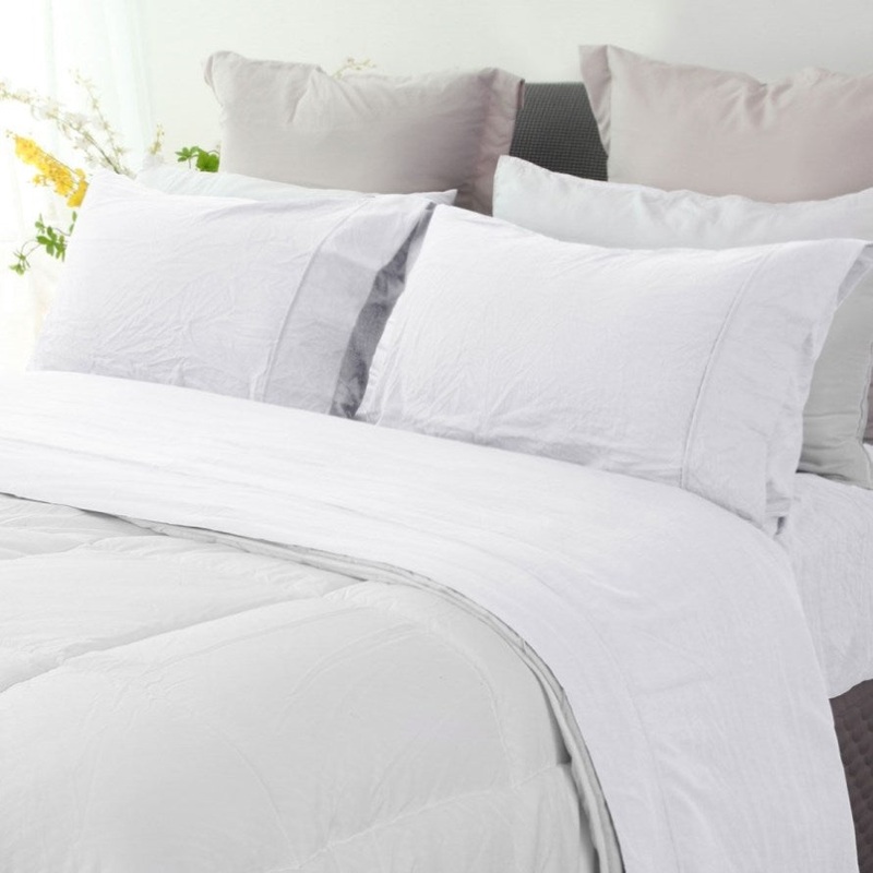 Ramesses White Pebble Wash Linen Look Alternative Sheet Set Double V442-KIT-SHEETS-PEBBLEWASHLINEN-WHITE-DS