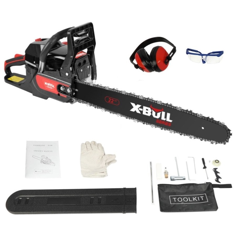 X-BULL 62cc Chainsaw Petrol Commercial 22 Bar E-Start Tree Pruning Top Handle V211-AUEB-HGT013