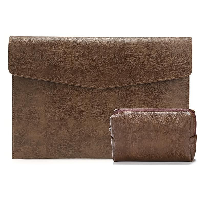 13.3 Inch Laptop Sleeve & Power Bag – Litchi Pattern Pu Leather Dark Brown PRL-5002691060DBT