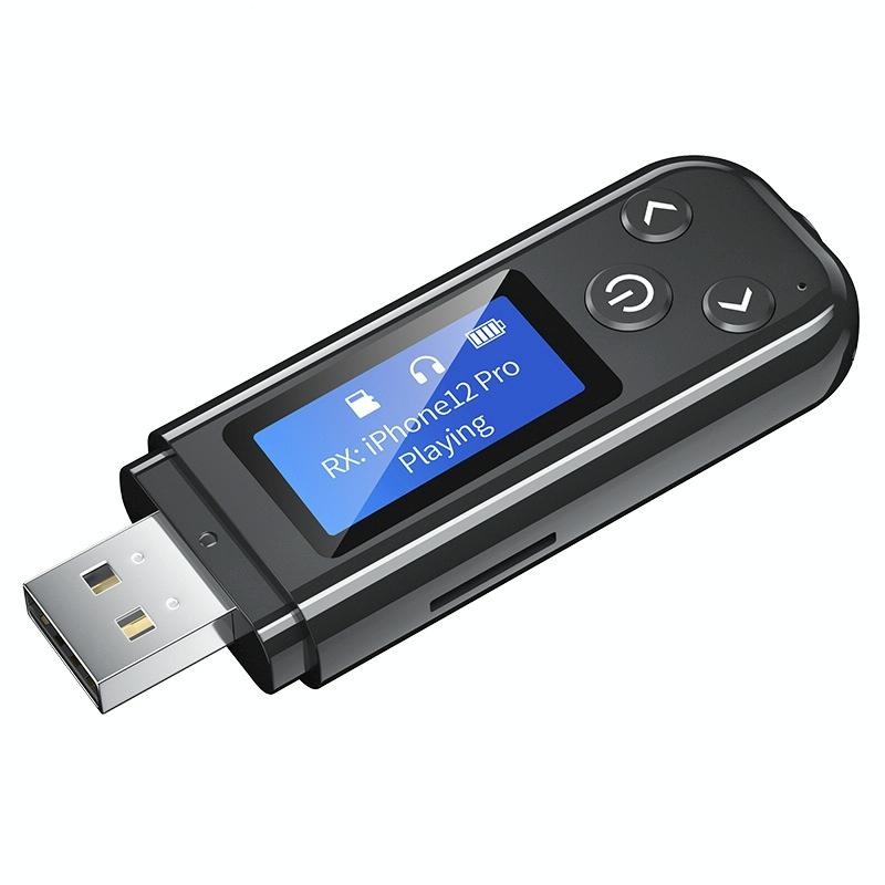 2-In-1 Usb Car Bluetooth 5.0 Audio Adapter With Lcd Screen PRL-5066CP