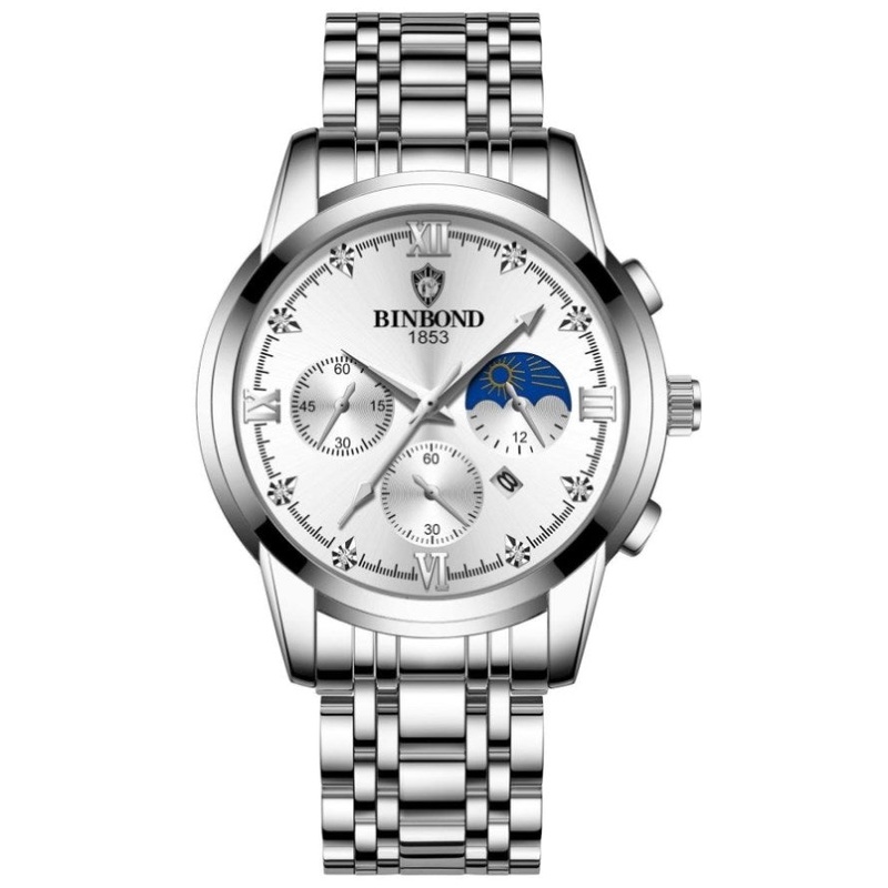 Waterproof Luminous Men Watch With Calendar – White Steel PRL-5061143060DBT