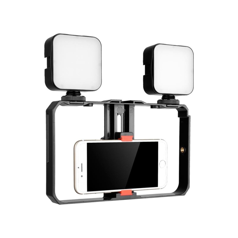 Vlogging Live Broadcast Smartphone Video Rig With Led Selfie Light And Stabilizer Handle PRL-3111ACD
