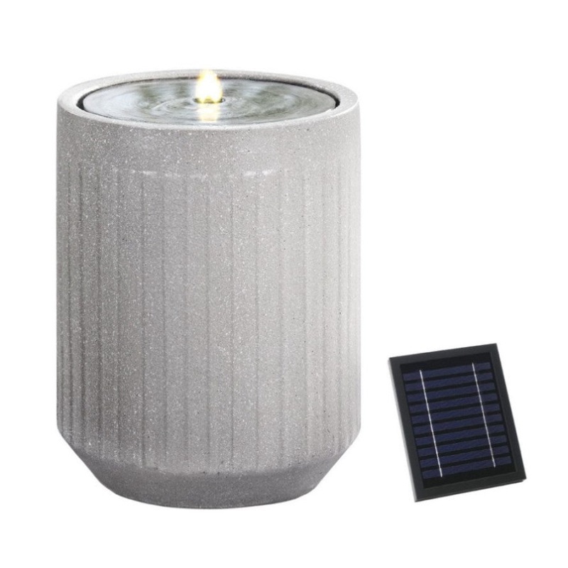 Gardeon Solar Fountain Water Feature Outdoor Fountain LED Lights Beige FOUNT-CYLINDER-BG