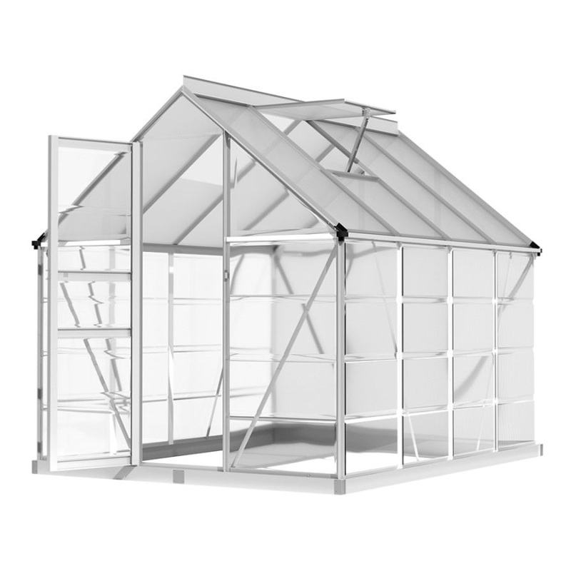 Green Fingers Greenhouse 2.48×1.89x2M Aluminium Polycarbonate Green House Garden Shed GH-ALU-C-248X189X200-N-AB
