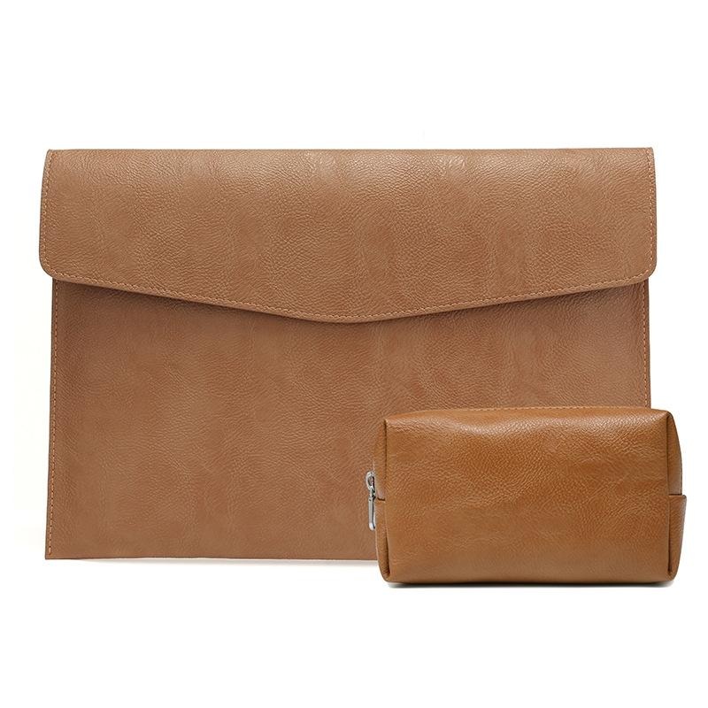 13.3 Inch Laptop Sleeve & Power Bag – Litchi Pattern Pu Leather Light Brown PRL-4002691060DBT