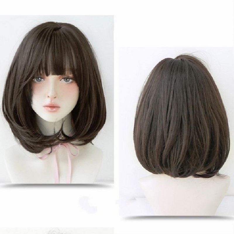 40Cm Short Hair Wig With Bangs For Round Faces PRL-406879940DBT