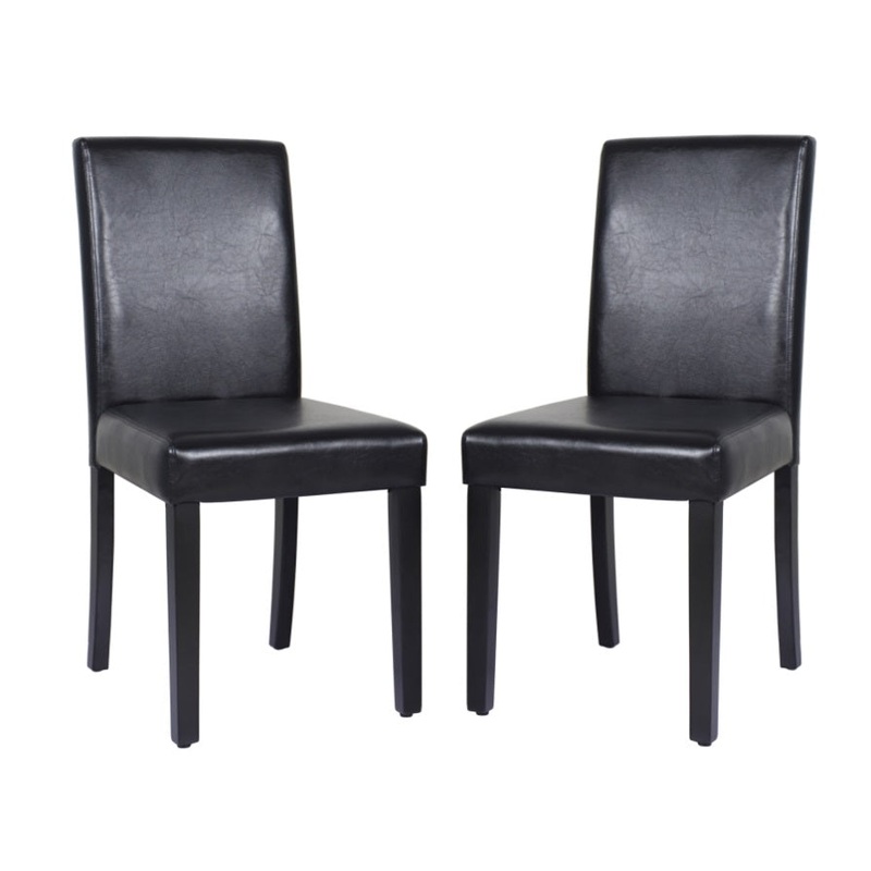 2x Wooden Frame Black Leatherette Dining Chairs with Solid Pine Legs V43-DC-MON-BLN